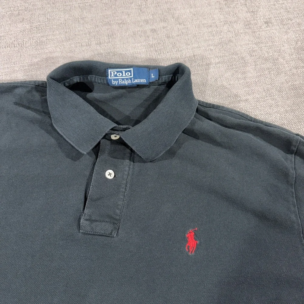 Polo Ralph Lauren Polo Shirt Mens L Black Good Short Sleeve Red Pony Logo Pique